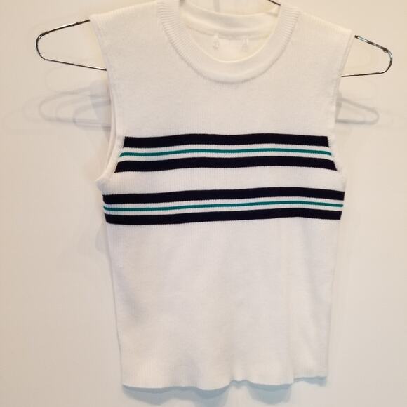 Jiji White Navy Girls Cotton Sleeveless Sweater Sleeveless Round Neck Women's M - Picture 5 of 7